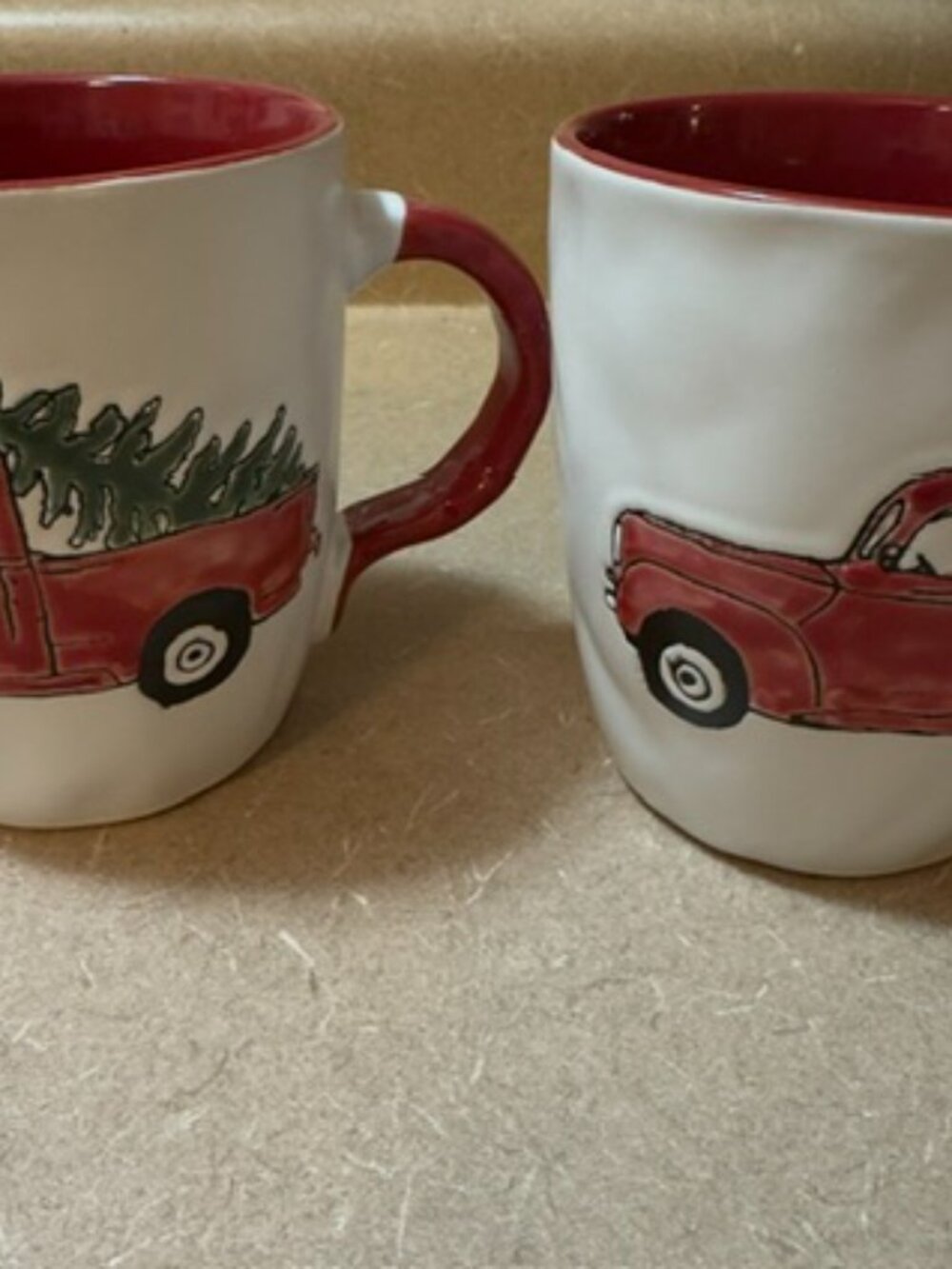 Two (2) ceramic Christmas mugs with red truck & Christmas tree - Picture 3 of 4